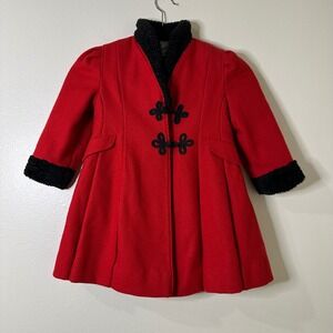 Rothschild Red Wool Blend Coat Black Sherpa Trim Toddler Girls Size 4